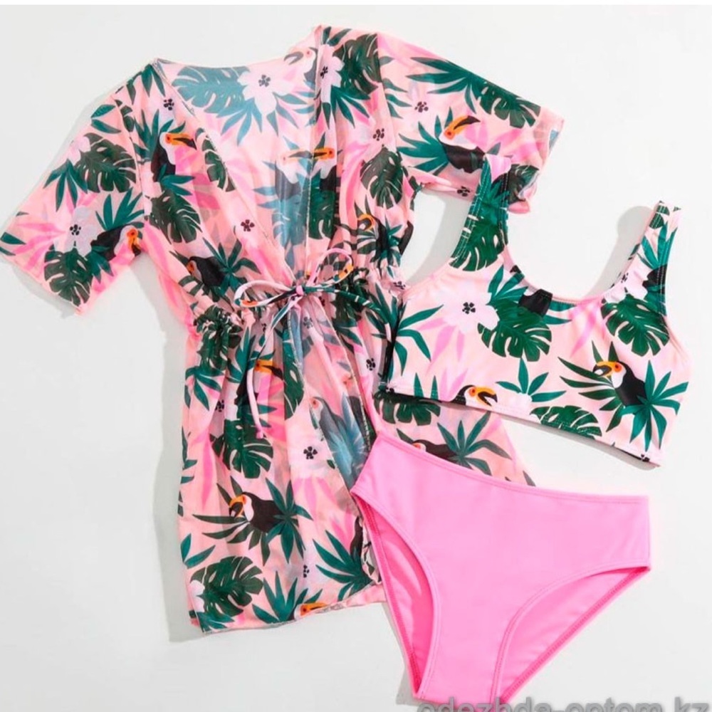 Shein toddler girl Tropical Pink Kids Swim Set size 5T